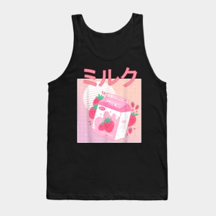 Funny Retro 90s Japanese Kawaii Strawberry Milk Shake Carton T-Shirt Tank Top
